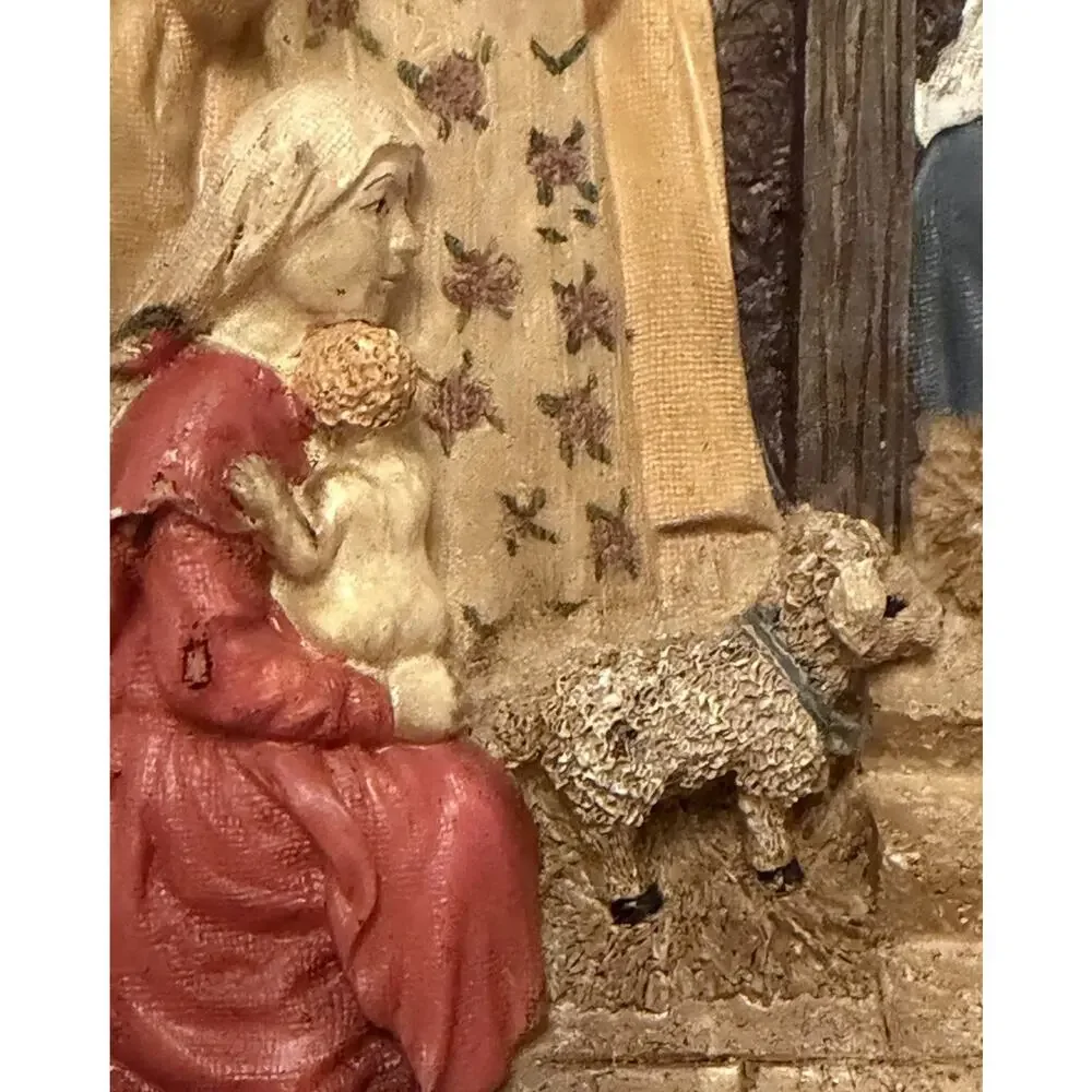 VINTAGE NATIVITY 3D WALL Decor Plaque HAND PAINTED Poly Stone FAST SHIP 3323-41